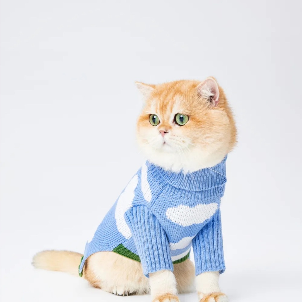 Cider Sky Blue and White Cat Sweater